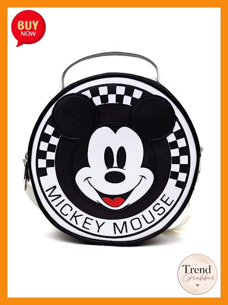 Mickey Mouse Crossbody Bag Vegan Leather Round Applique